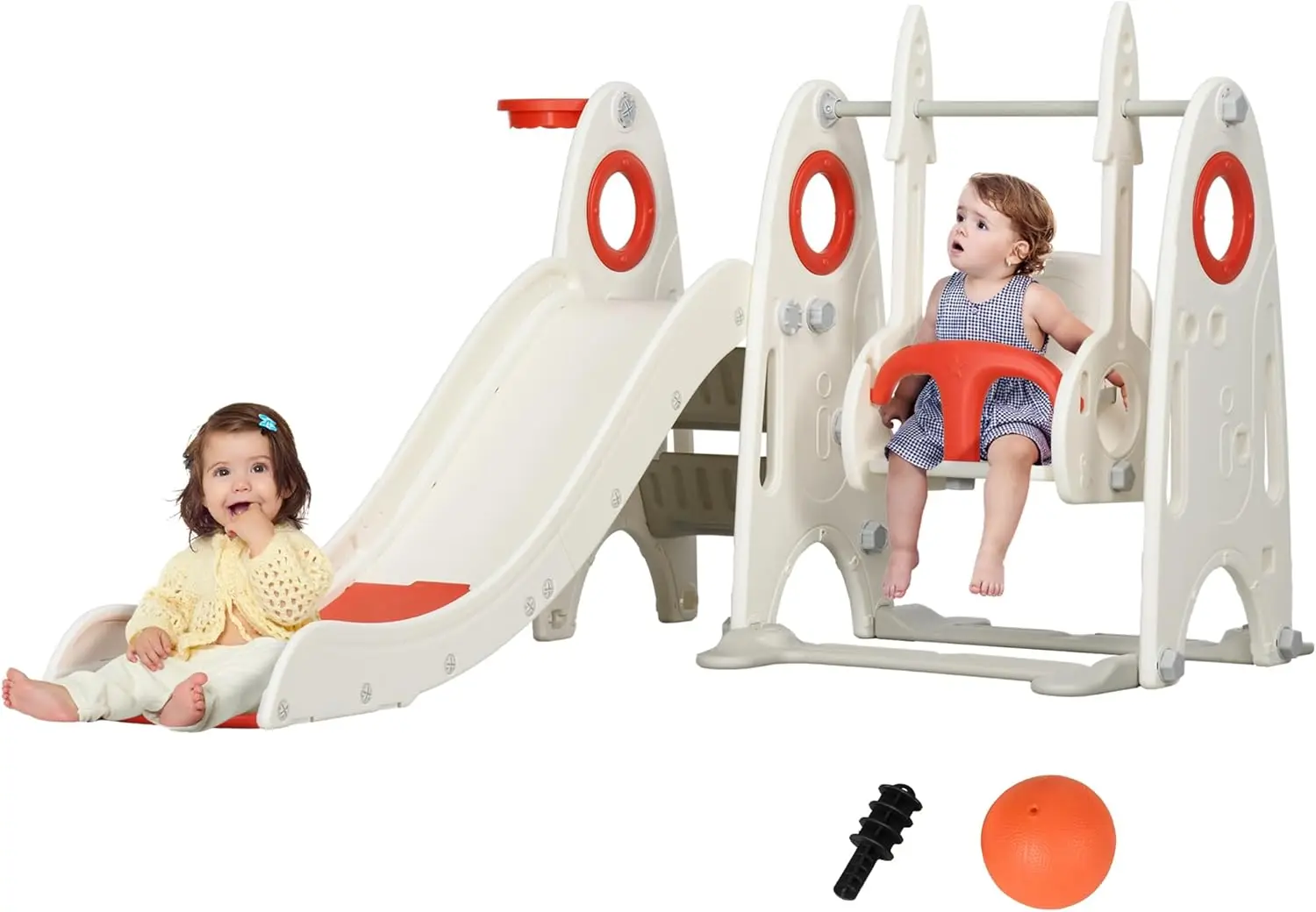 Conjunto de balanço para crianças pequenas, playground infantil 4 em 1 para crianças de 1 a 3 anos, conjunto infantil interno com escorregador, balanço, cesta de basquete, Cli