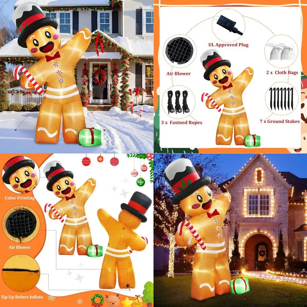 

Giant Gingerbread Christmas Inflatable Outdoor Lawn Garden Decorations with 8 LED Lights