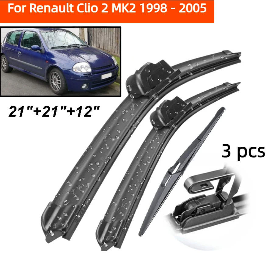 ZHANGU Wiper Front & Rear Wiper Blades Set Kit For Renault Clio 2 MK2 1998 - 2005 Windshield Windscreen Window Brush 21