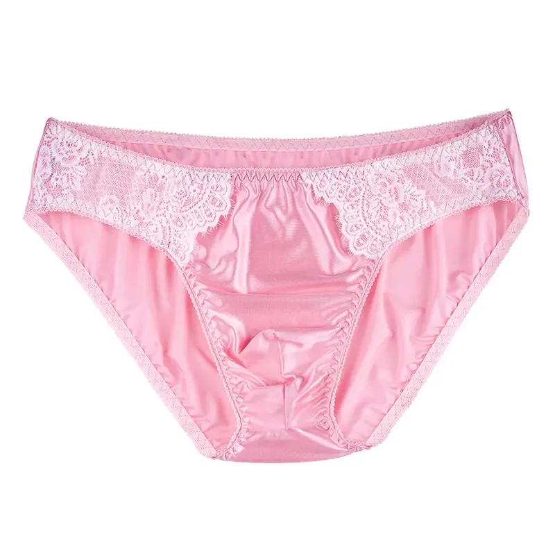 Bragas masculinas de tela ajustada elástica Sexy de encaje rosa para hombre, ropa interior negra, calzoncillos sedosos, Boxer azul y rojo, Sissy Live Show Dance