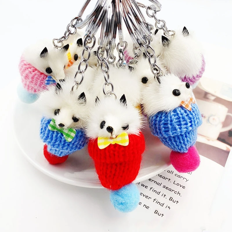 170Pcs Fox Keychain Pendant Plush Cartoon Cute Keychain Pendant Accessories Random Color