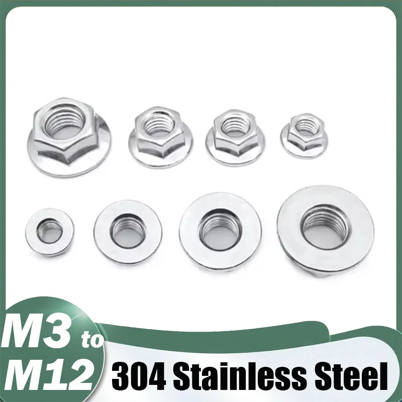 304 Stainless Steel Hexagon Flange Nuts DIN6923 No Serrated M3 M4 M5 M6 M8 M10 M12