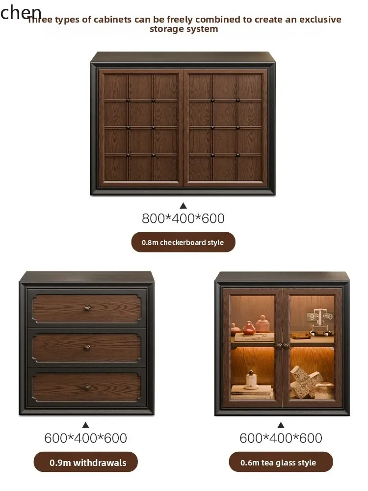 DSA Solid Wood Floor-standing TV Cabinet Module Combination Vintage Style Storage Cabinet Home Coffee Table Set