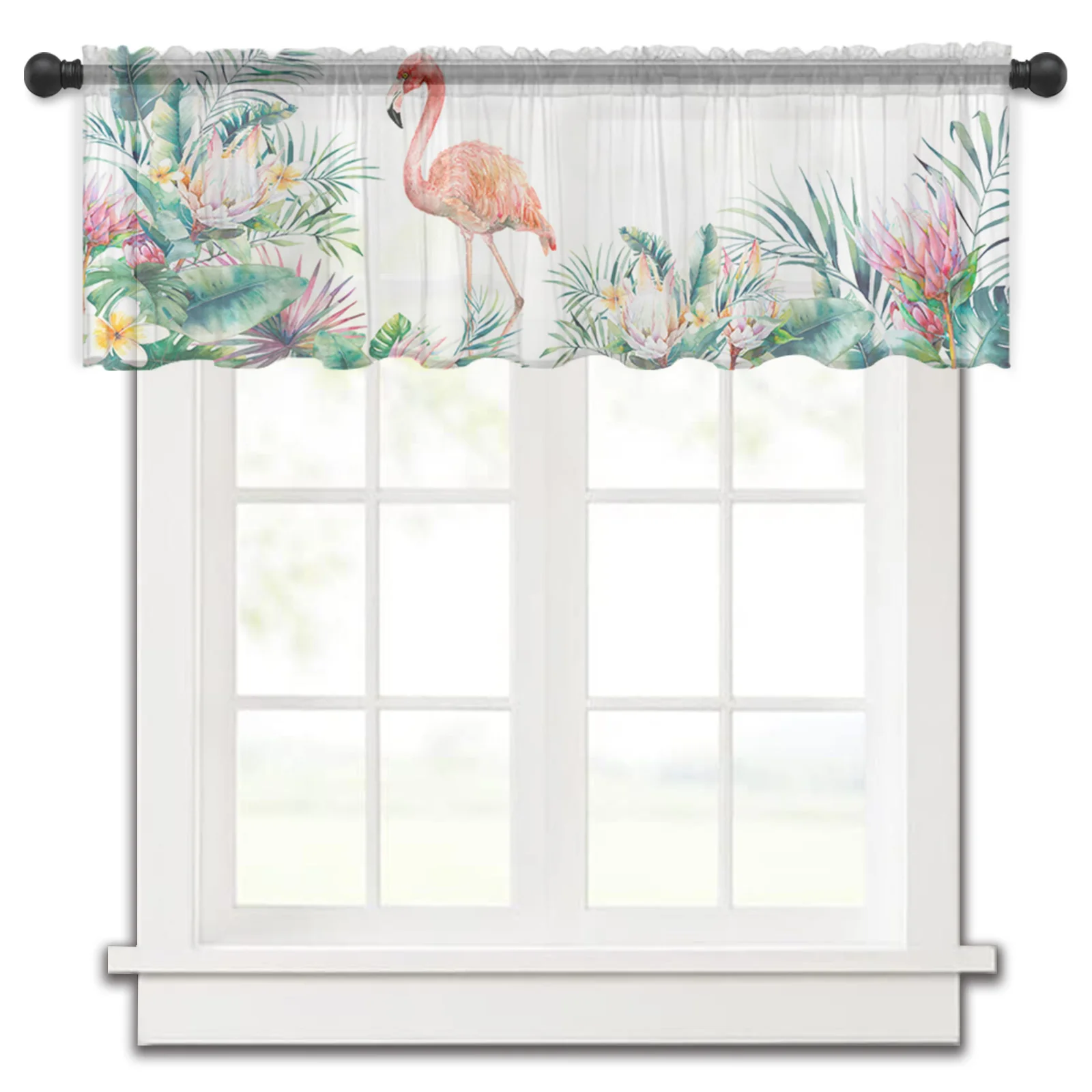 Flamingo Surfboard Turtle Leaf Short Tulle Curtain Bedroom Sheer Window Yarn Drapes for Kitchen Living Room Decor Voile Curtains