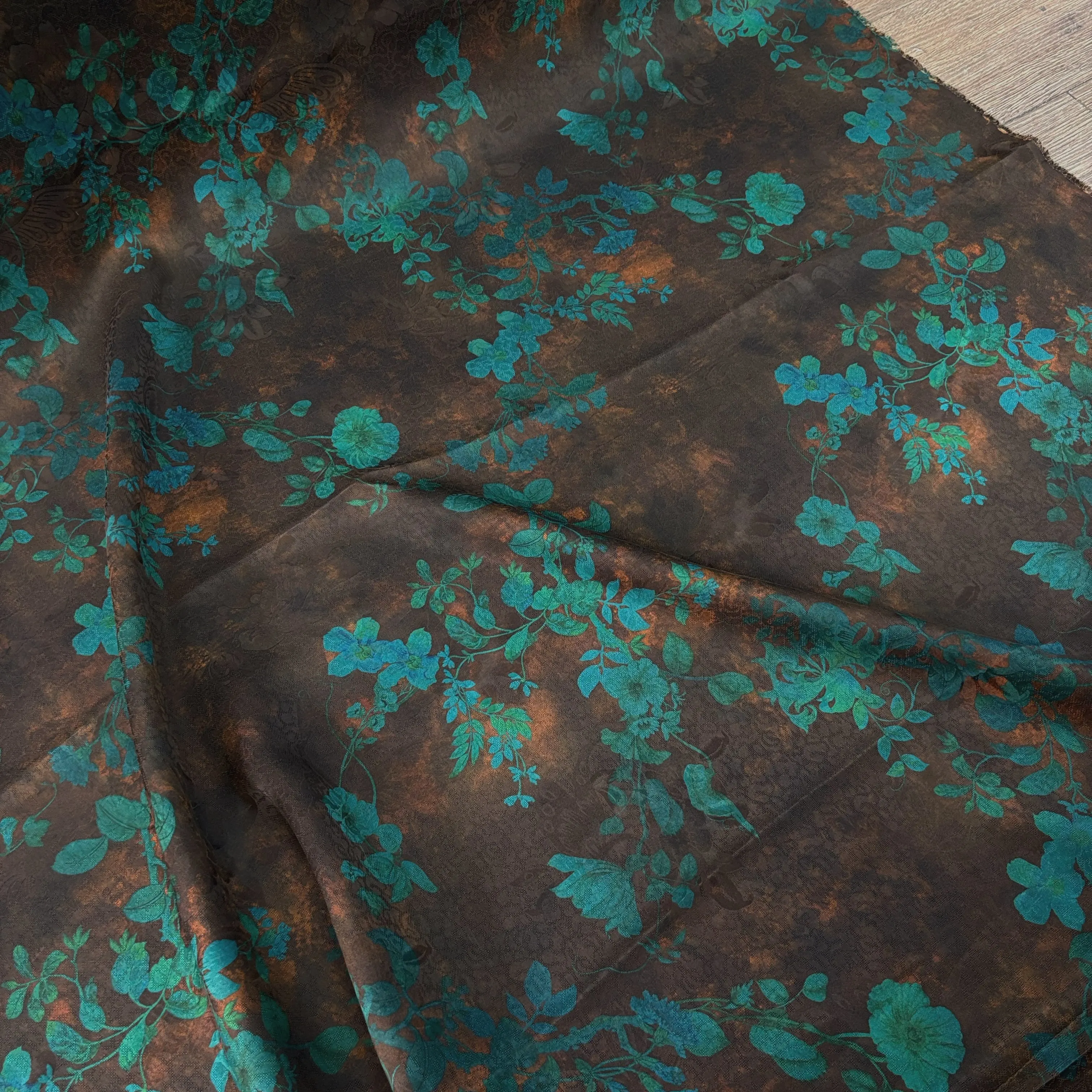 Silk Flower Gambiered Guangdong Silk Cloth Silk Dyed Branch Shadow Blue Dress Jacquard Spring and Summer Clothing Fabric