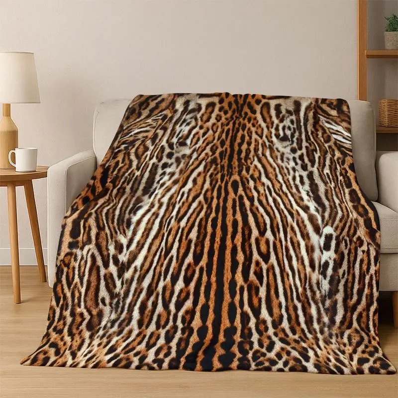 luxurious Leopard Tiger Print Beast Fur Flannel Blanket Soft Warm Throw Blanket for Bedroom Living Room Bed Travel Camping Gift