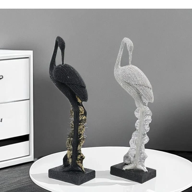 Pearl Dot Crane Animal Statue Desk Decoration Ornaments Modern Crafts Abstract Resin Sculpture Room Aesthetic Decor
