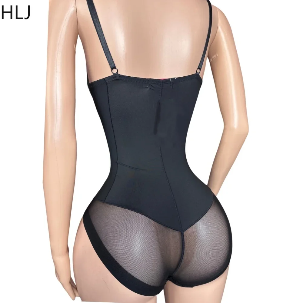 HLJ Sexy Solid V Neck Spaghetti Strap Slim Bodysuits Women Sleeveless Backless High Stretchy Bodycon Rompers Female Clubwear