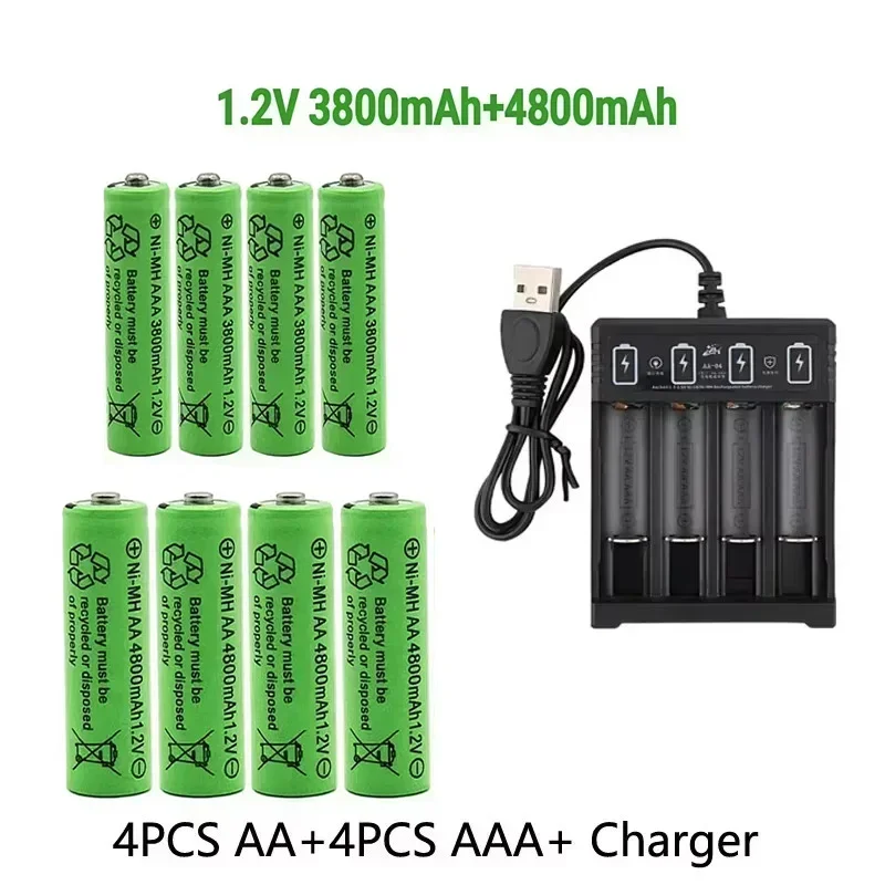 Original Rechargeable Battery1.2V AA4800mAh+AAA3800mAh+Charger for Computer Clock Radio Video Game Digital Camera AA AAAbattery