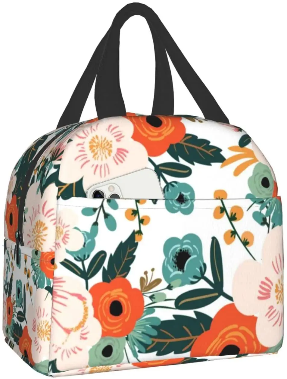 Lunch Bag Colorful Floral Insulated Lunch Box Freezable Cooler Thermal Waterproof Lunch Tote Bag for Travel Work Hiking Picnic