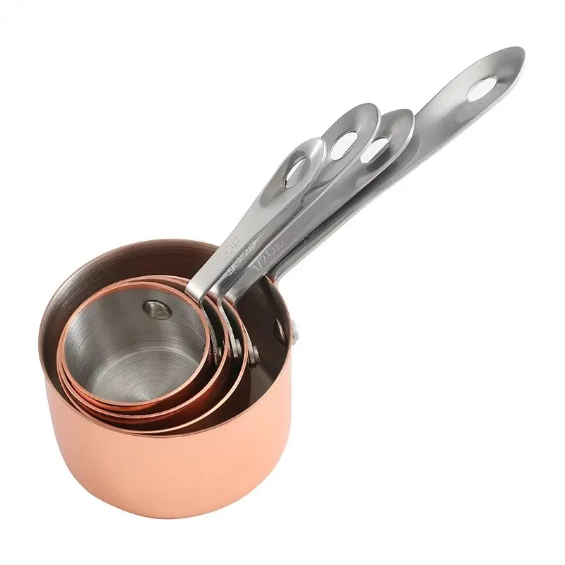 Measuring Cup Metal 304 Stainless Steel Thickened Long Handle Baking Measuring Spoon Copper Jigger Kitchen Accessories
