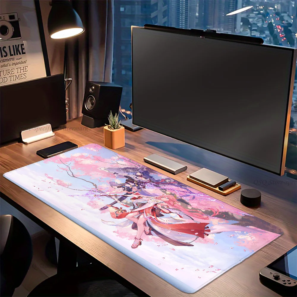 Genshin Mousepad tetikus dampak Raiden, alas Mouse Gaming besar, alas meja Keyboard komputer tebal