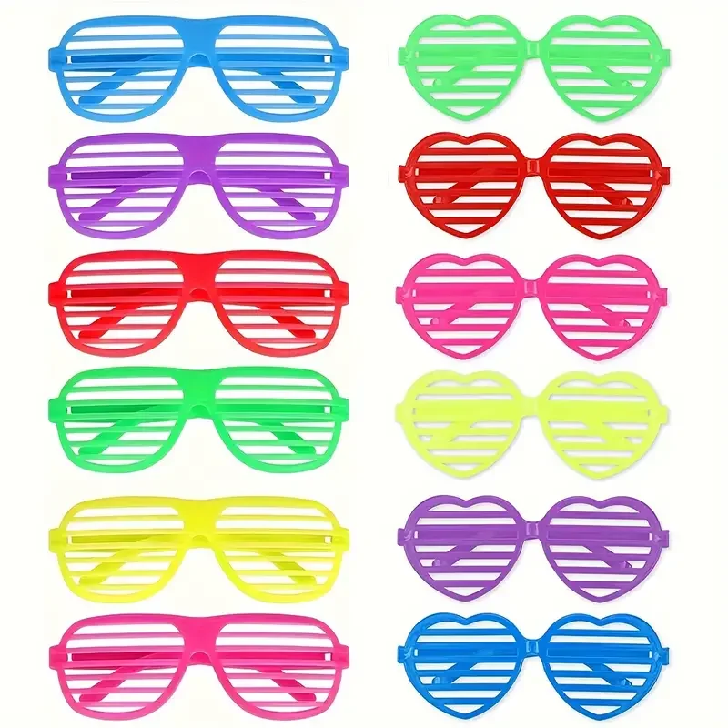 6pcs Neon Color Shutter Shadeds Glasses Vintage Plastic Heart Shades Sunglasses for 80s 90s Retro Party Favors Birthday Decor