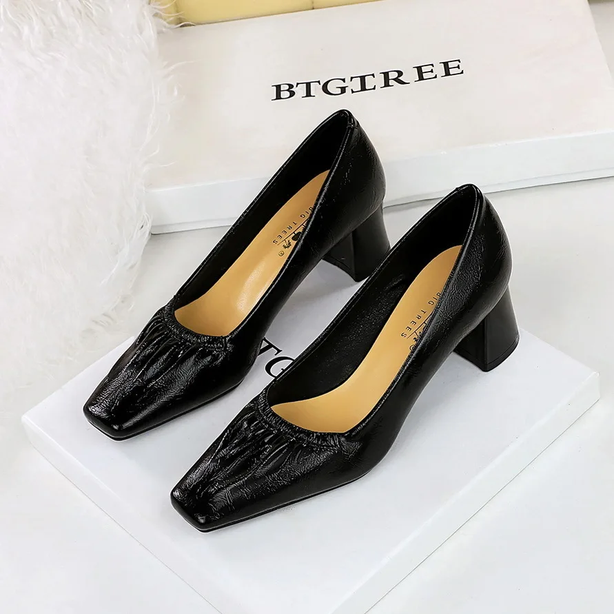 

2025 Shallow Mouth Square Toe Thick Heel Versatile Women's Ladies Sprin Autumn Pumps Middle Women Pumps High Heels туфли женские