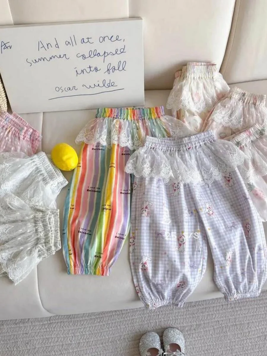 سراويل صيفية مريحة وخفيفة الوزن تسمح بمرور الهواء للفتيات فضفاضة مناسبة من الدانتيل ومضادة للبعوض سراويل غير رسمية للفتيات ال...