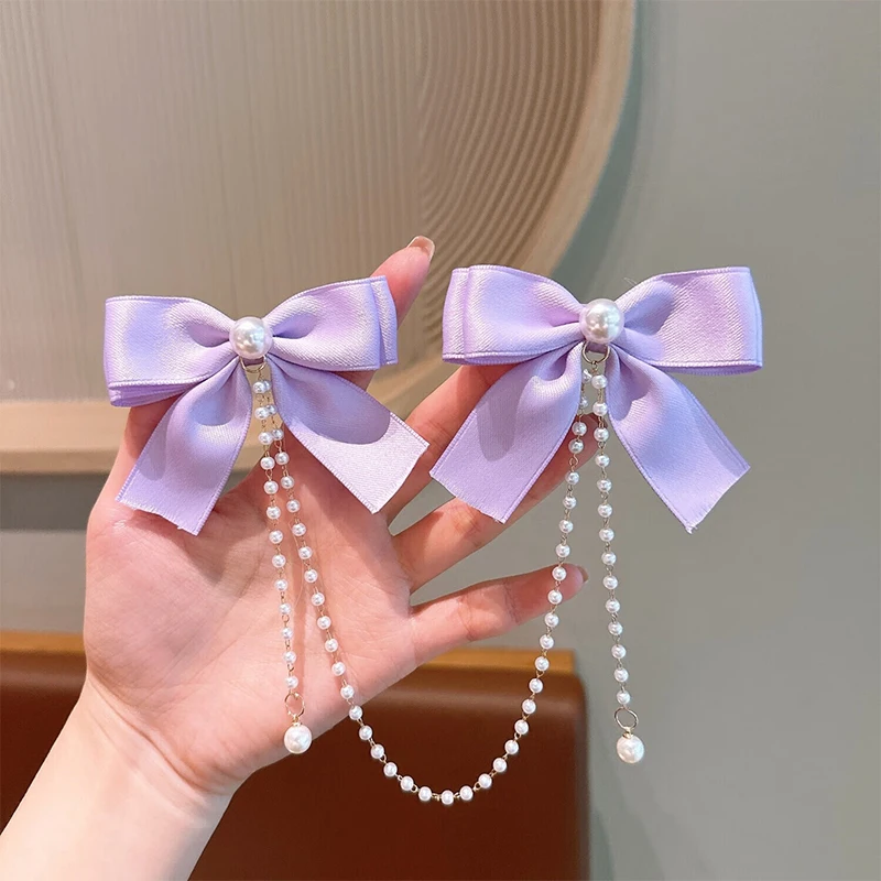 Bestseller Perlen-Schleife Quasten-Haarspange Elegante Einfarbige Haarklammer Kinder-Prinzessinnen-Haarnadeln Modische Schönheits-Haaraccessoires