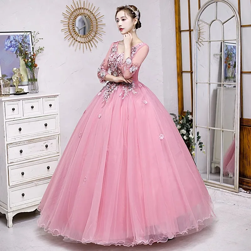 

GUXQD Ball Gown Quinceanera Dresses Appliques Tulle Half Sleeves V Neck Prom Birthday Party Gowns Formal Vestido De Noche