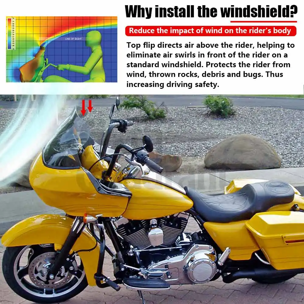 For Harley Road Glide CVO/SE FLTR/I FLTRX 1998-2013 Motorcycle 12.5" Wind Deflector Cowling Windscreen Front Fairing Windshield view 2