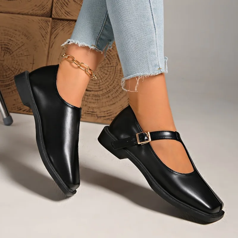 Damen Frühjahr Neue Leder Wasserdichte Schnalle Flache Schuhe Täglich Home Office Einkaufen Leichte Verschleißfeste Einzelschuhe 36-43