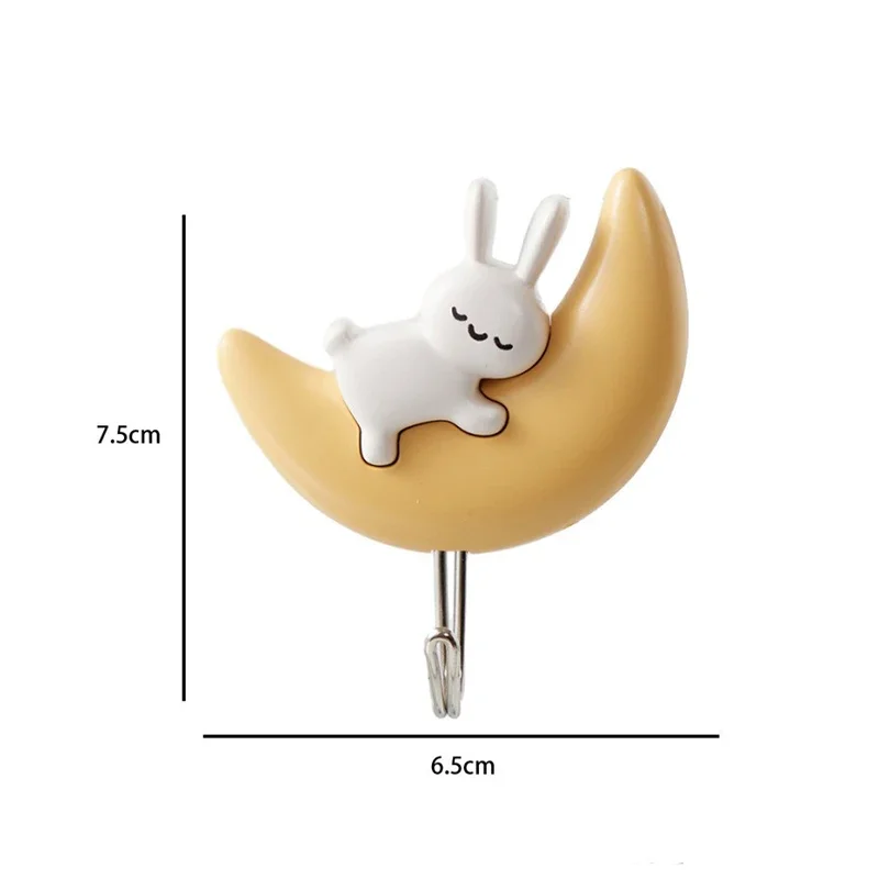 4pcs Rabbit hook self-adhesive bathroom dormitory bedroom door bathroom cartoon month free punch wall hanging Multi-Purpose