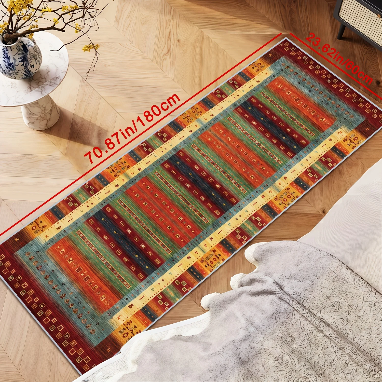 VIKAMA Tribal Striped Runner Rug Vintage Bohemian Ethnic Geometric Pattern Colorful Long Hallway Non‑slip Decor Floor Carpet