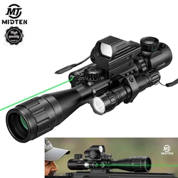 MidTen 3-9x40 AO Rangefinder Scope 6 in 1 Combo with Dual Illuminated Optics Green Laser Sight Pressure Remote Switch