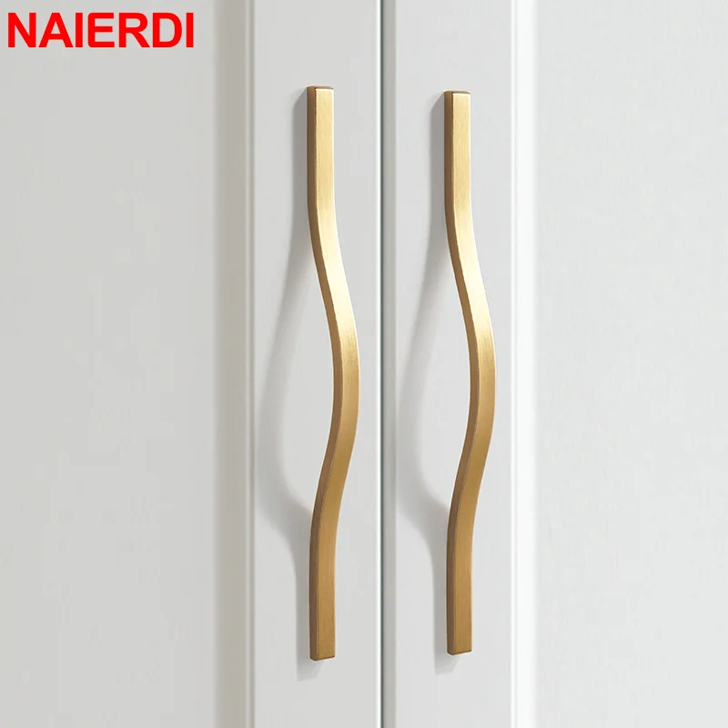 NAIERDI Long Furniture Handle American Style Aluminium Alloy Black Cabinet Knobs Handles Kitchen Wardrobe Cupboard Door Pulls