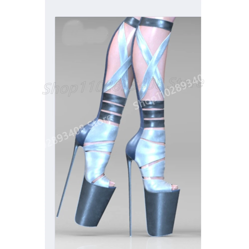 Sandalias huecas con cinturones multicolores, botas con diseño atado cruzado, tacón alto de aguja, zapatos de plataforma extrema Para Mujer, verano 2025