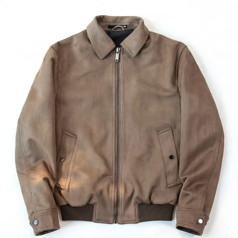 

Waed Suede Men's Jaet Collared Casual Spring Busin Outerwear Long Sve Stand Fit Youth Trend Regular Length