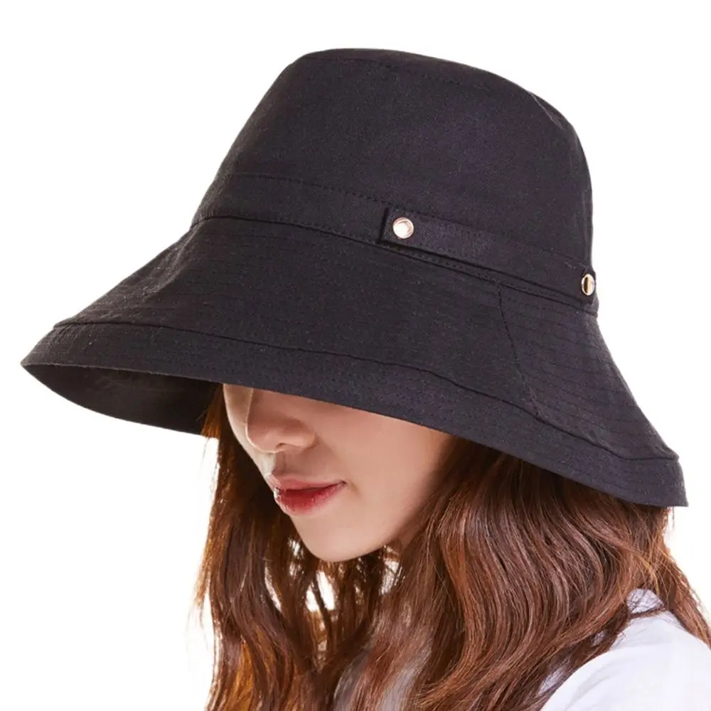 

Fashionable Cotton Linen Women's Sunshade Hat Sun Protection Wide Brim Windproof Hat Simple Bucket Hat Garden