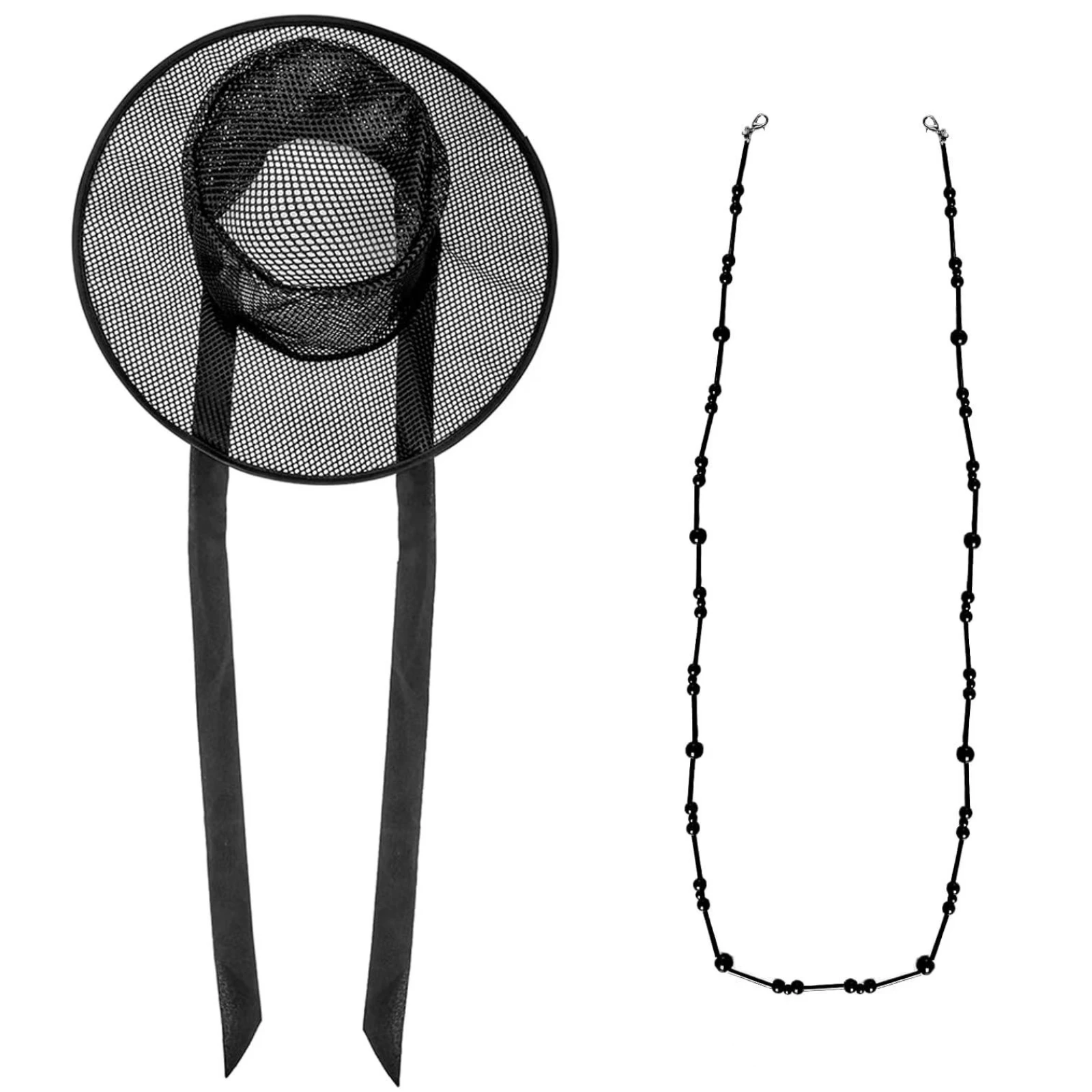 サジャボーイズ 韓国帽子 アニメ 錦玉 黒メッシュ帽子 ビーズチェーンリボン付き 伝統的な朝鮮王朝帽子 ハロウィン