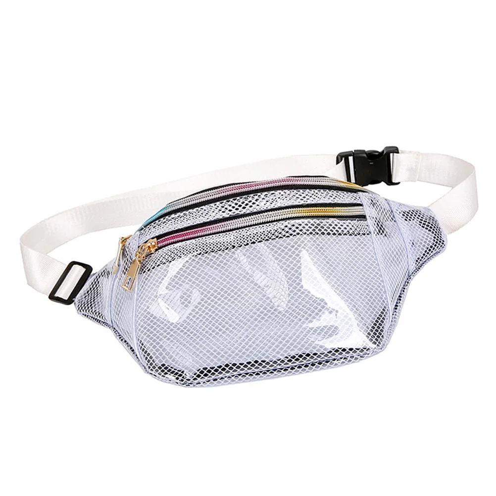 

Waterproof Mesh Waist Bag Sports Pouch Women Crossbody Pack Adjustable Buckle Durable PVC Phone Storage Gym Running