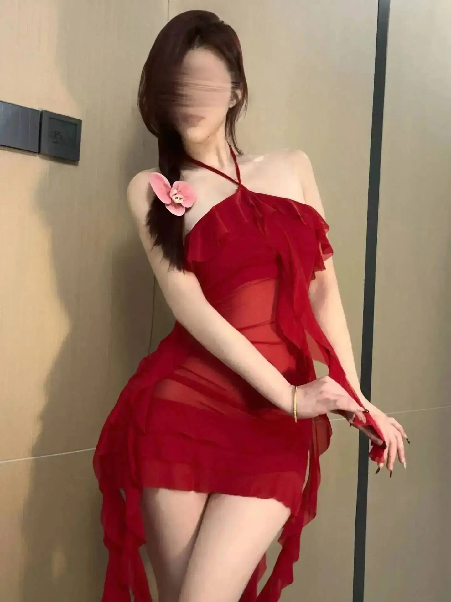 Robe Sexy en dentelle transparente pour femmes, couleur unie, Slim, taille haute, mode de rue, col licou, dos nu, élégante, fleur rouge, Tops KVB8