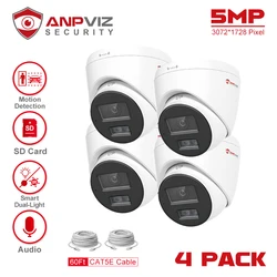 Anpviz 5MP POE IP Turret Camera Outdoor 4Pcs 24/7 ColorVU 30m CCTV Video Surveillance IP67 SD Card H.265 Audio Motion Detection