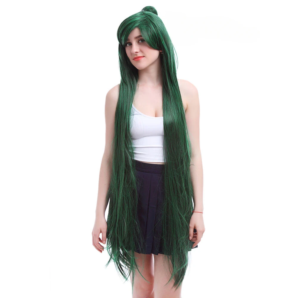 Anime Sailor Pluto Meiou Setsun Wig Cosplay hijau tua lurus panjang