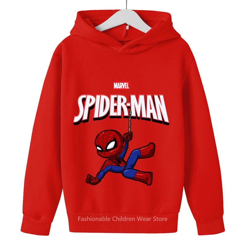 Marvel Avengers Q-Style Spider-Man Cartoon Kids' Pullover Hoodie - Stylish & Warm for Autumn/Spring Fun