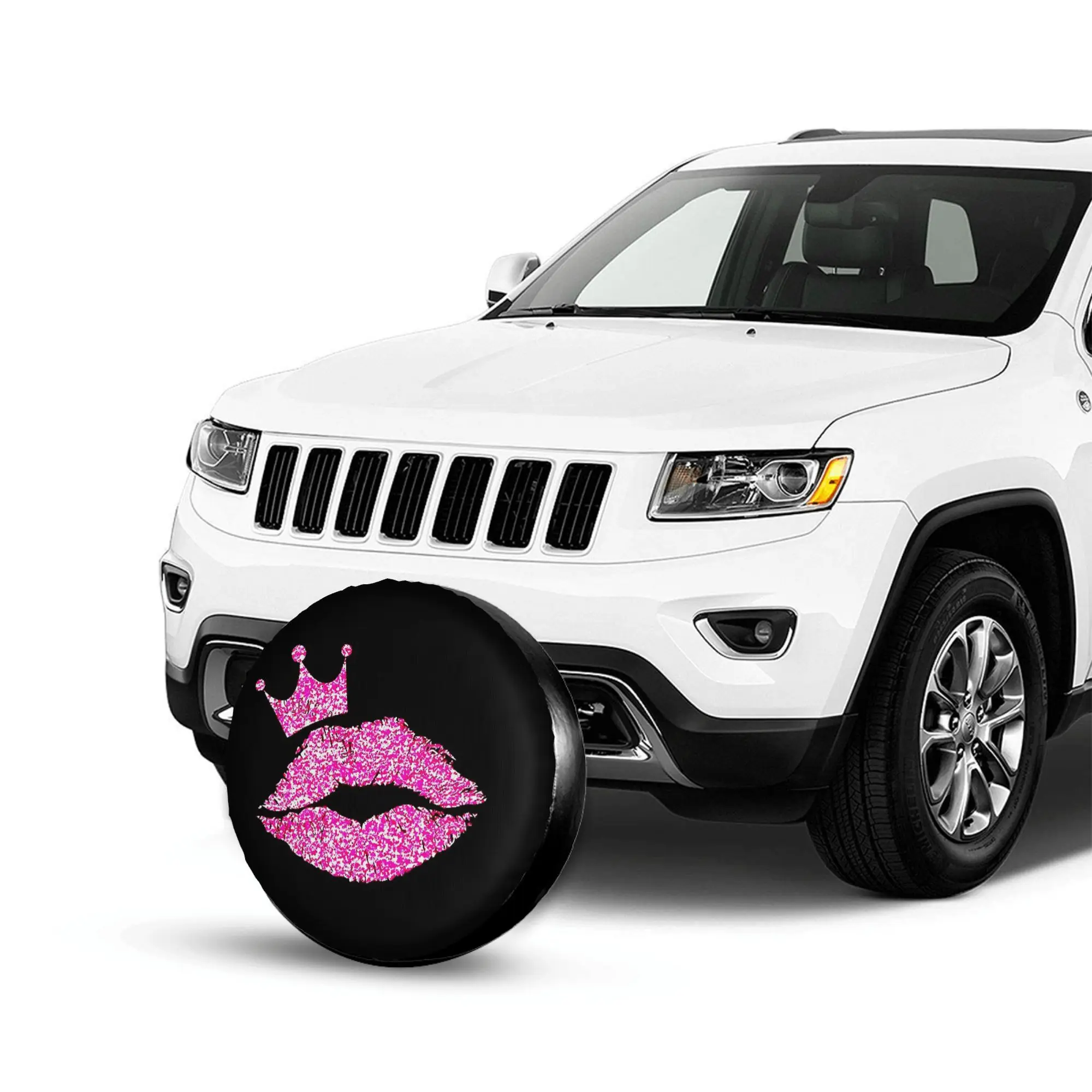 1pc Red Lip & Crown Pattern Car Spare Tire Protection Cover | Suitable For 14-17 Inch Tires, Polyester Material, Universally App