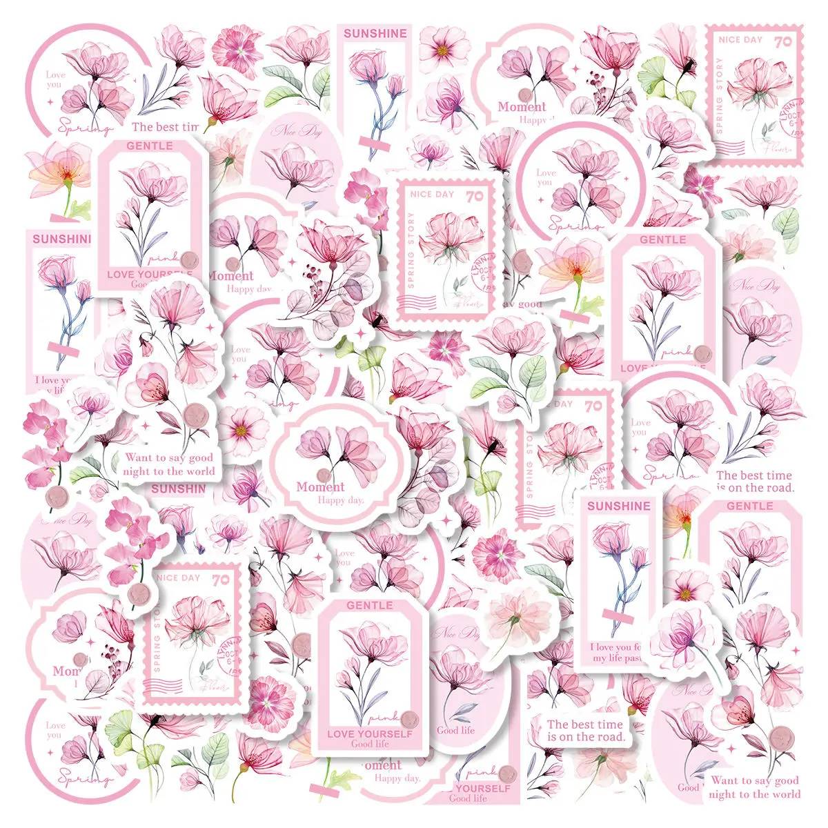 1Sheets PET Fresh Plant Nordic Style Pink Flower Collage Rich   Patterns Student DIY Laptops, Scrapbooks Decoration Stickers