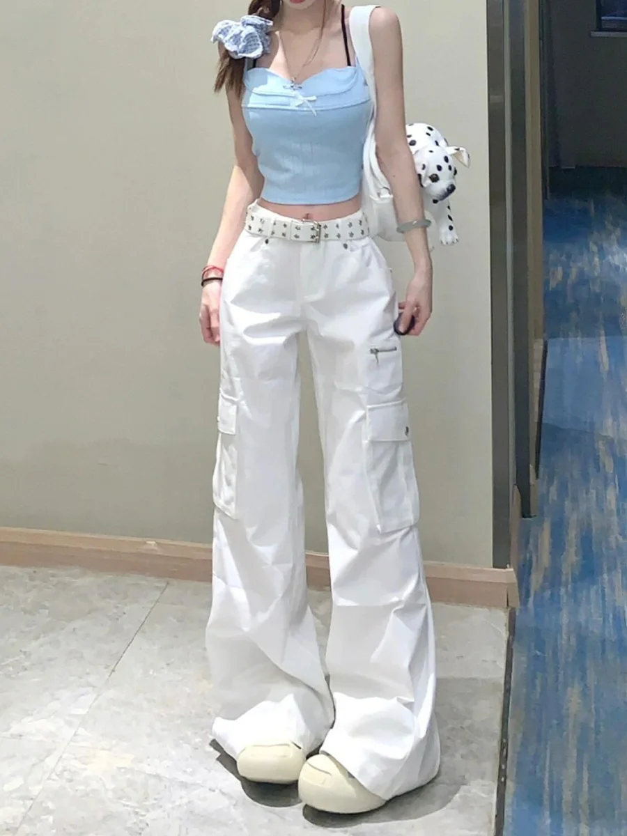 

Прямые джинсы American Sle с высокой талией, женские весенне-осенние дизайнерские джинсовые рабочие брюки с широкими штанинами, белая