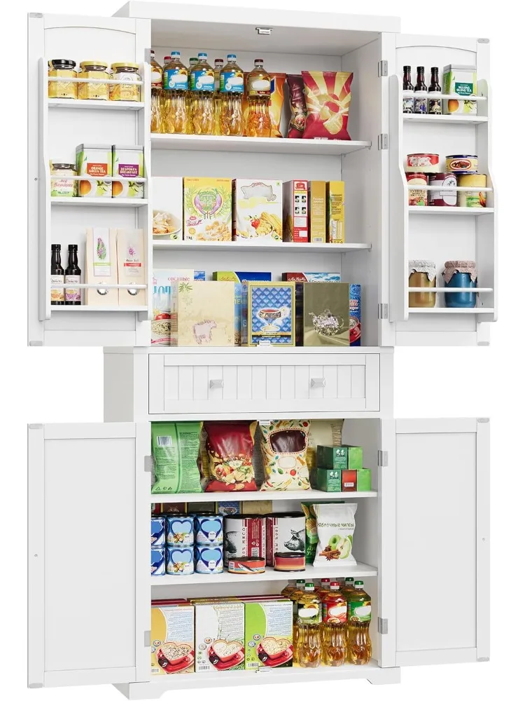 Pantry Cabinet, with a Drawer, 2 Cabinets, 4 Adjustable Shelves, 6 Door Shelves, for Living Room, Kitchen