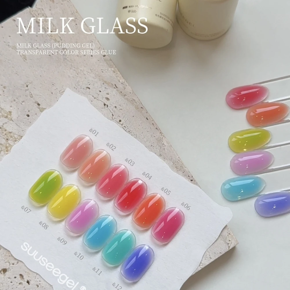 12Colors Milk Glass Series Gel Nail Plish Smmer Nails New Dopamine Semi Ice Transparent UV/LED Gel Varnishes Nail Art Manicure