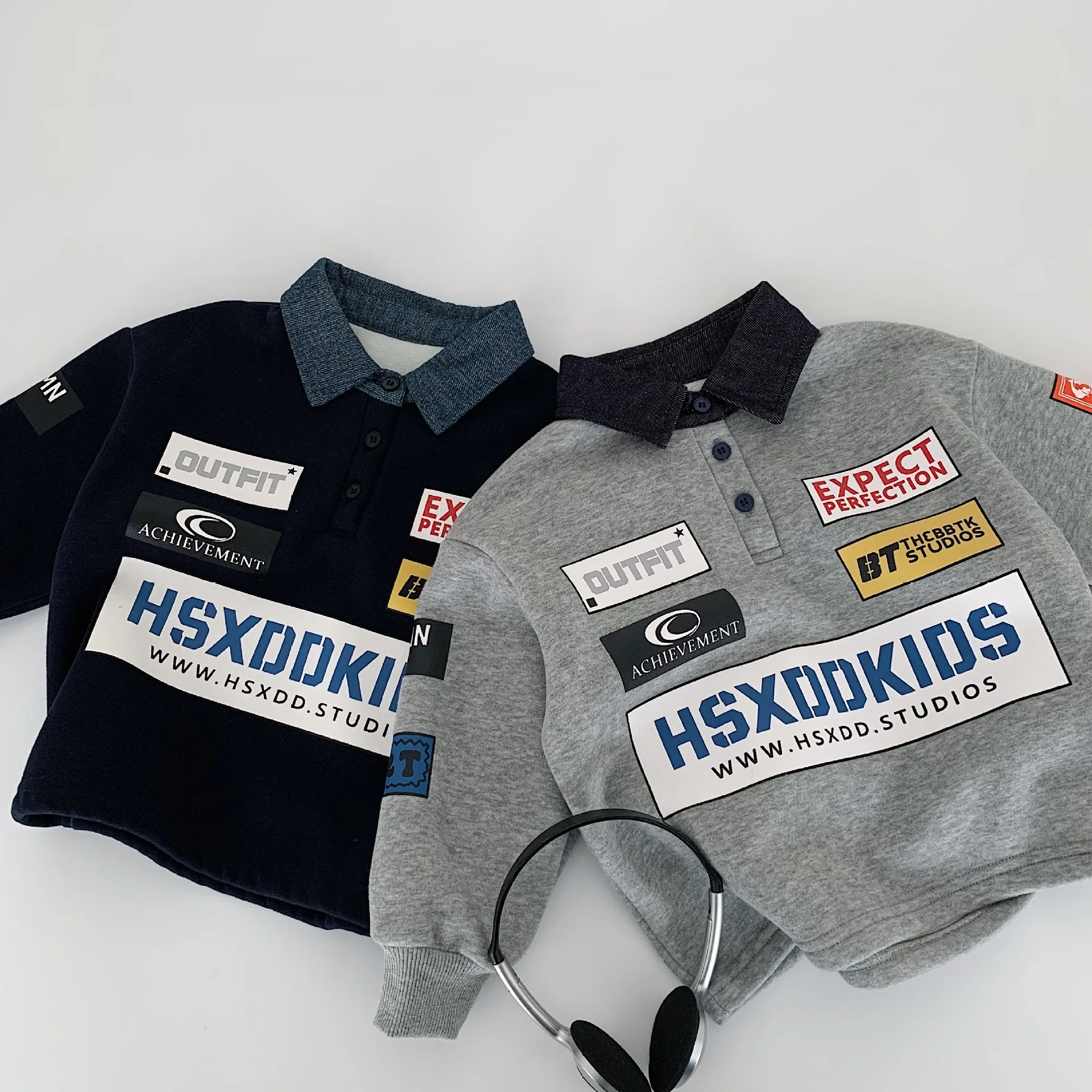 

Autumn Winter Children Sweatshirts 2-10Y Boys Warm Fleece Patchwork Letter Button Pullover Tracksuit Tops Toddler Kids Clothes