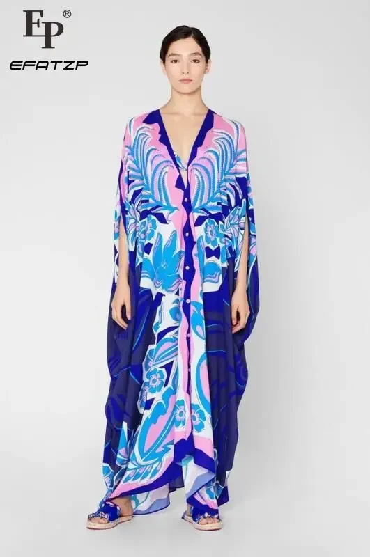 

Elongated Middle East Hot Style Kaftan Loose Stretch Printsilk Jersey Women's Dress New