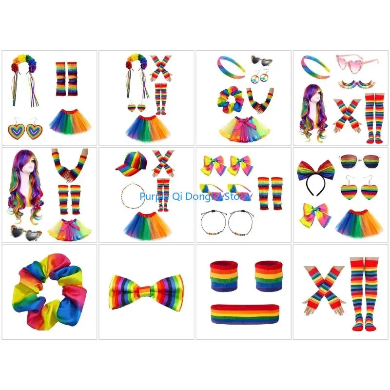 

L21E Rainbow Costume Rainbow Outfits Flower Headband Cosplay Halloween Costumes