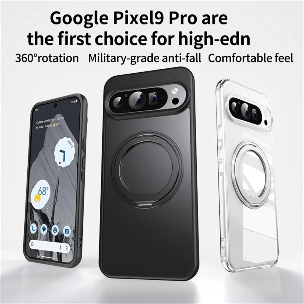 Magnetic Stand Holder Phone Case For Google Pixel 9 8 Pro XL 8A 9Pro For Magsafe 360 Ring Bracket Shockproof Armor Hard Cover