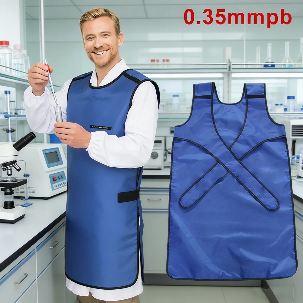 0.35mm Pb Medium Lead Apron with Cap and Collar Blue Radiation Protection Vest for X-Ray and Medical Imaging Safety