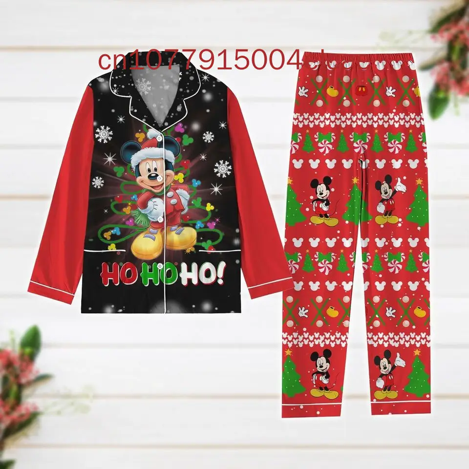 New Christmas Mickey Mouse Pajama Set 3D Printed Disney Casual Men\'s and Women\'s Long Sleeved Shirt Pajama Set