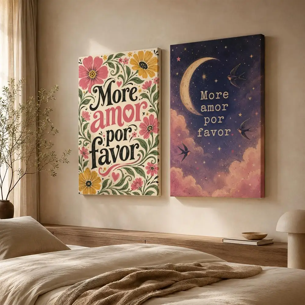 More amor por favor Framed Wall Painting Ready to Hang Canvas Art Poster for Living Room Bedroom Home Decor Decals
