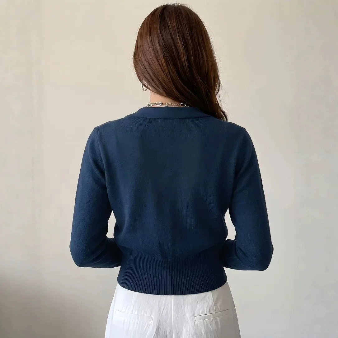 Knitted Sweater Women Cross V Neck Double Breasted Cardigan Short Waist Slim Fit Casual Tops Knitwear Spring Summer