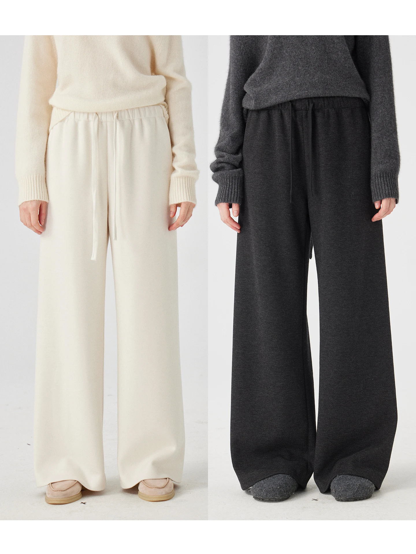 

Вязаные брюки из ацетатной шерсти с высокой талией и широкими штанинами для женщин, осенне-зимние, модные, повседневные, с эффектом похудения